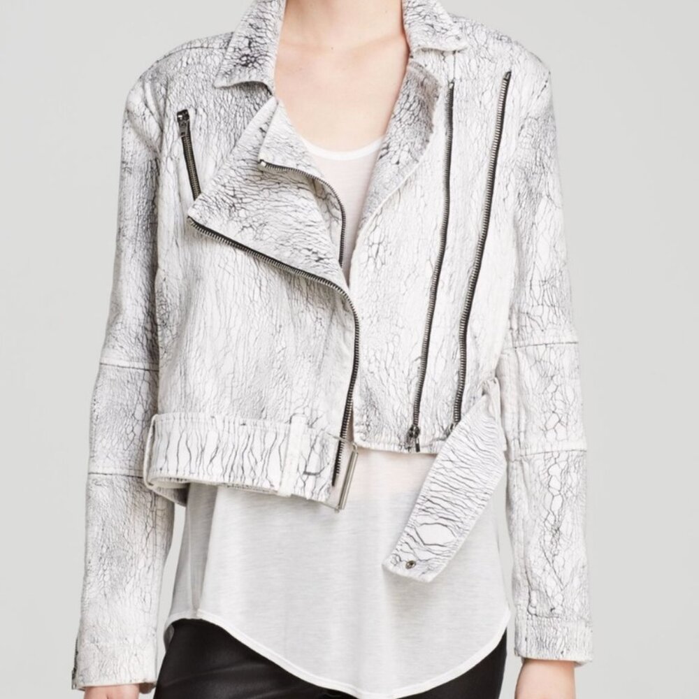 Helmut Lang White Denim Lightning Biker Moto Jacket - Picture 2 of 6